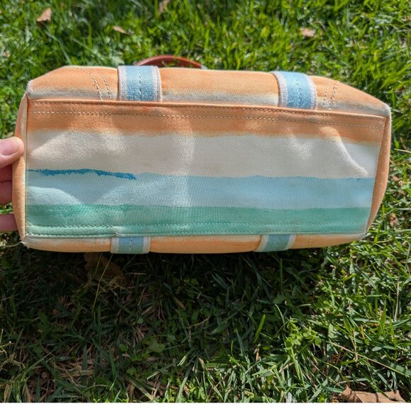 Coach, Hamptons Watercolor Canvas Mini Tote Bag, Multicolor Stripe, Leather Trim - Picture 3 of 15